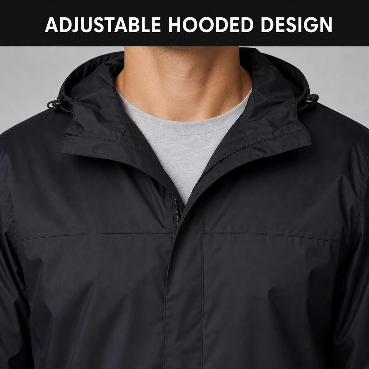 Adjustable hood and covered front closure detail