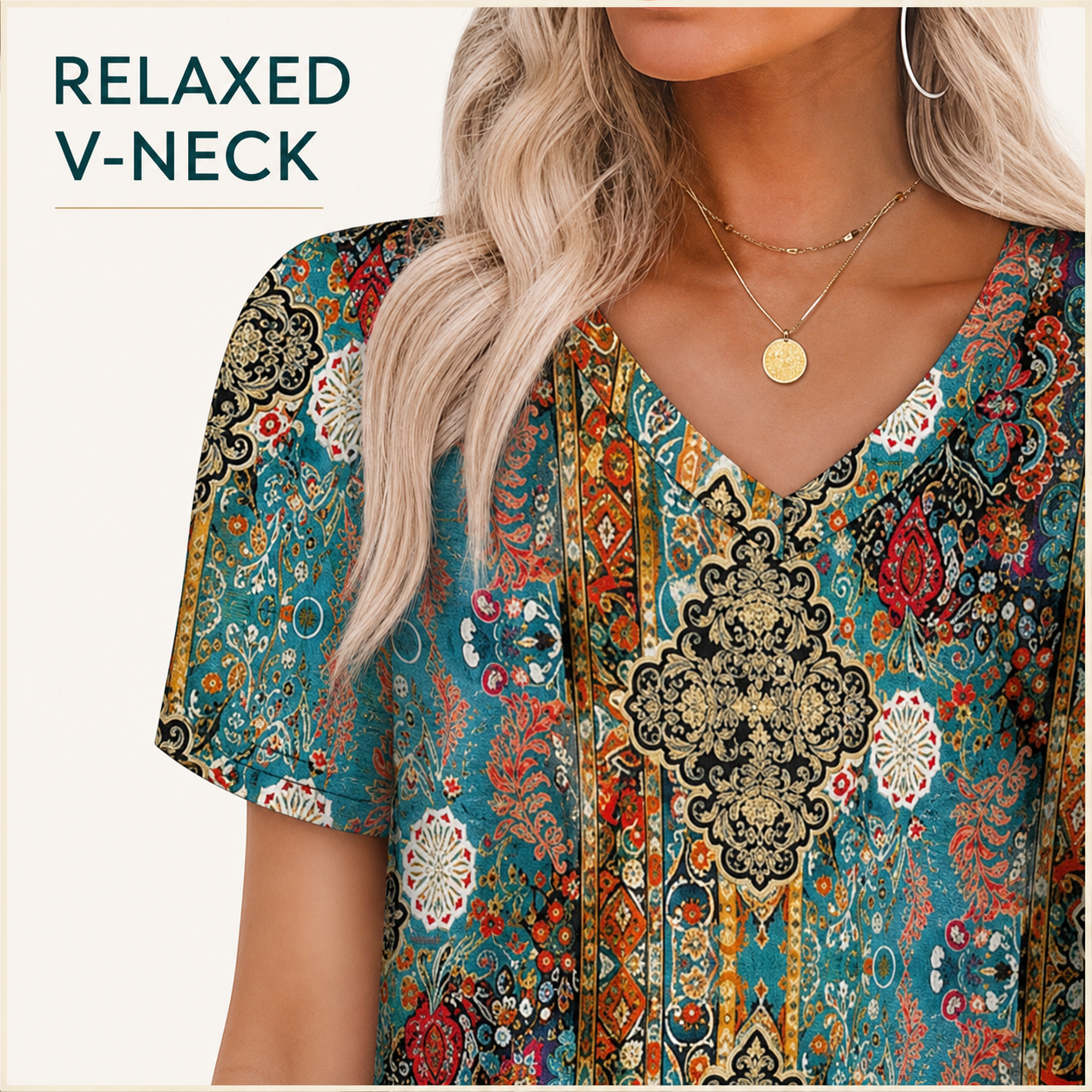 Relaxed V-neck and short sleeve dress structure