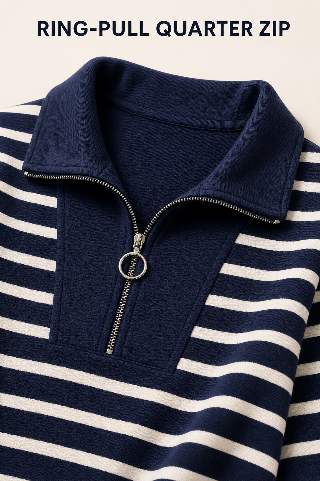 Ring-pull quarter-zip collar construction detail