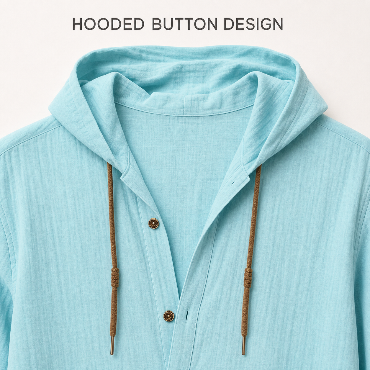 Hood and button placket detail on men's shirt