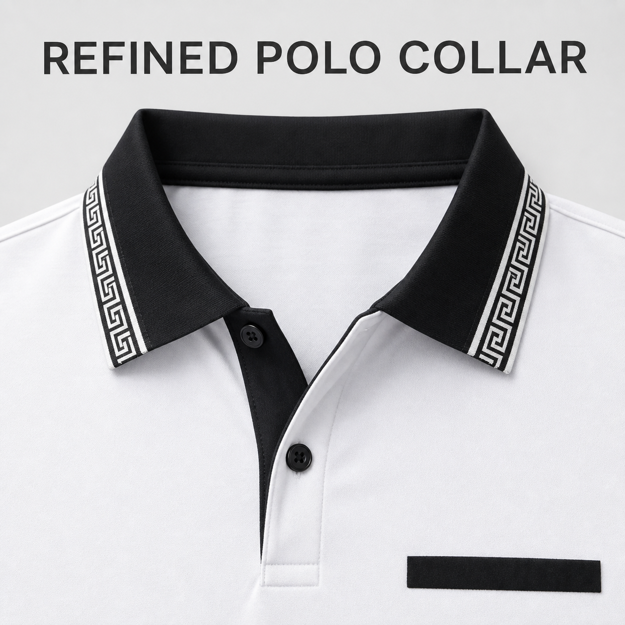 Men's polo collar and button placket detail