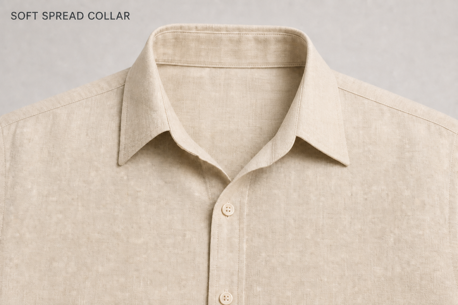 Men's shirt soft spread collar and button placket detail