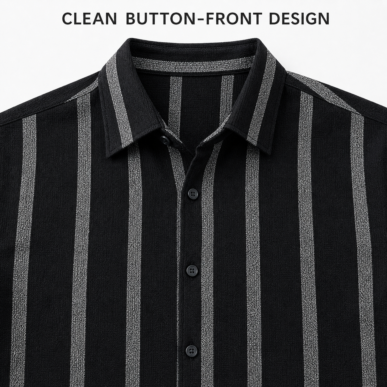 Clean collar and button-front design detail