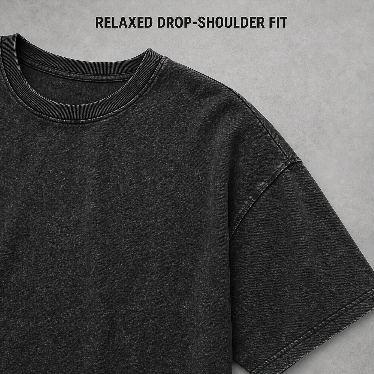 Crew neck and drop shoulder construction detail