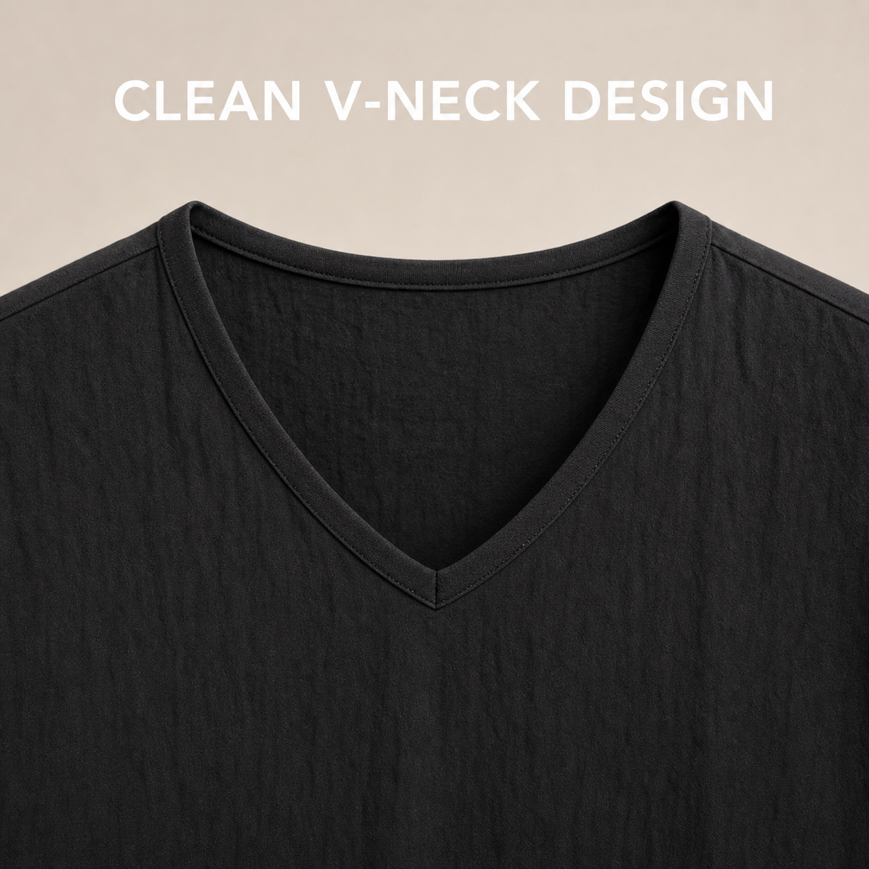 Clean medium-depth V-neck binding detail