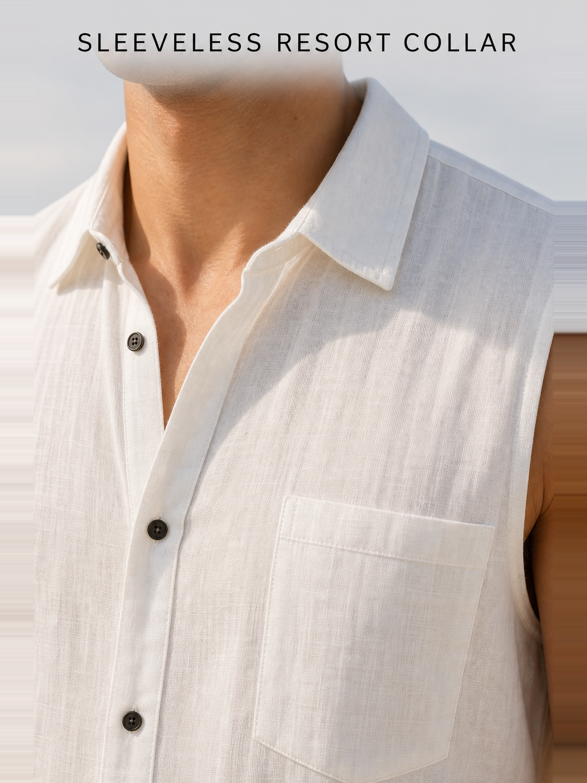 Sleeveless spread collar and button front structure