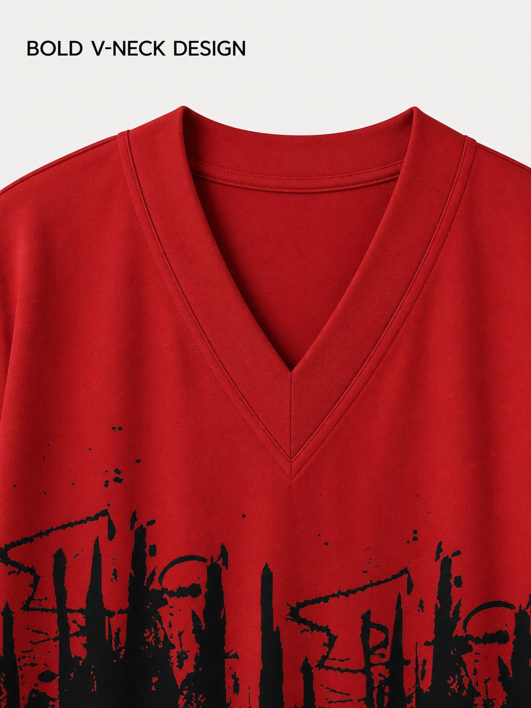 Wide deep V-neck binding detail