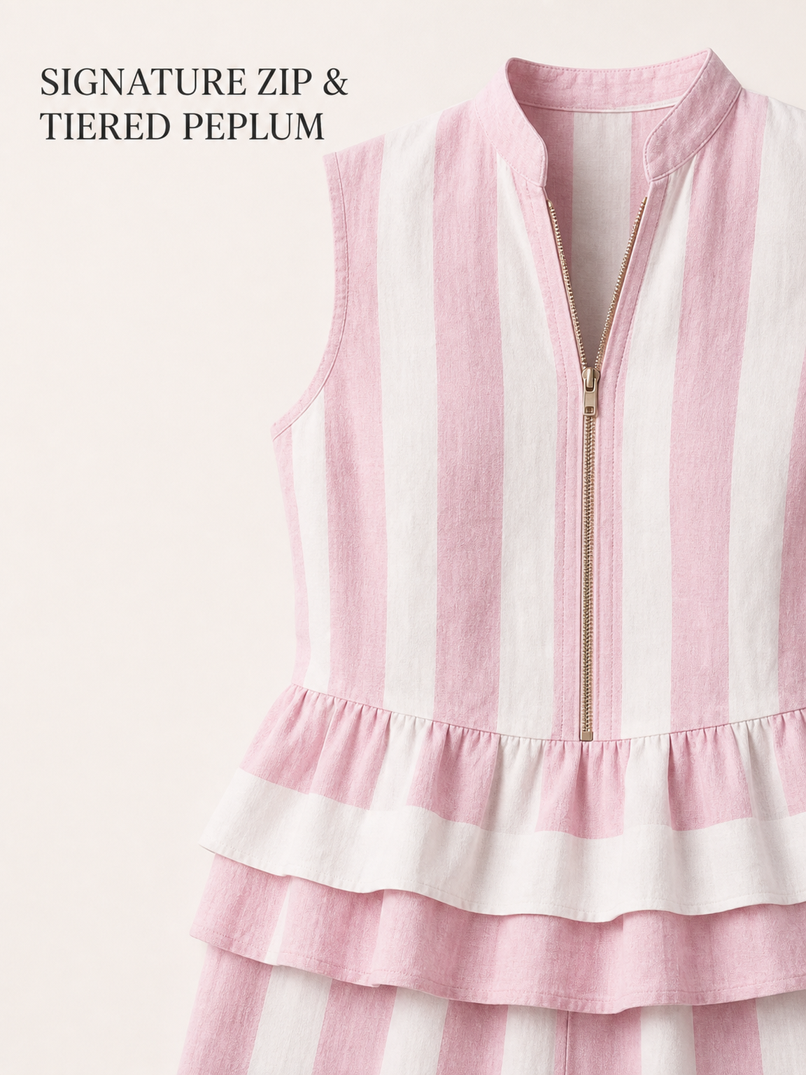 Center zipper and double-tier peplum construction detail