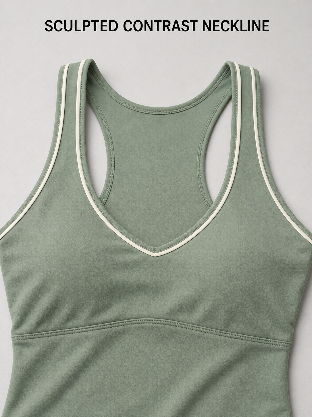 Sculpted contrast neckline and support seam detail