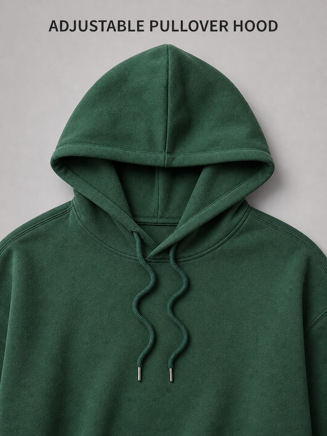 Adjustable pullover hood and drawcord construction