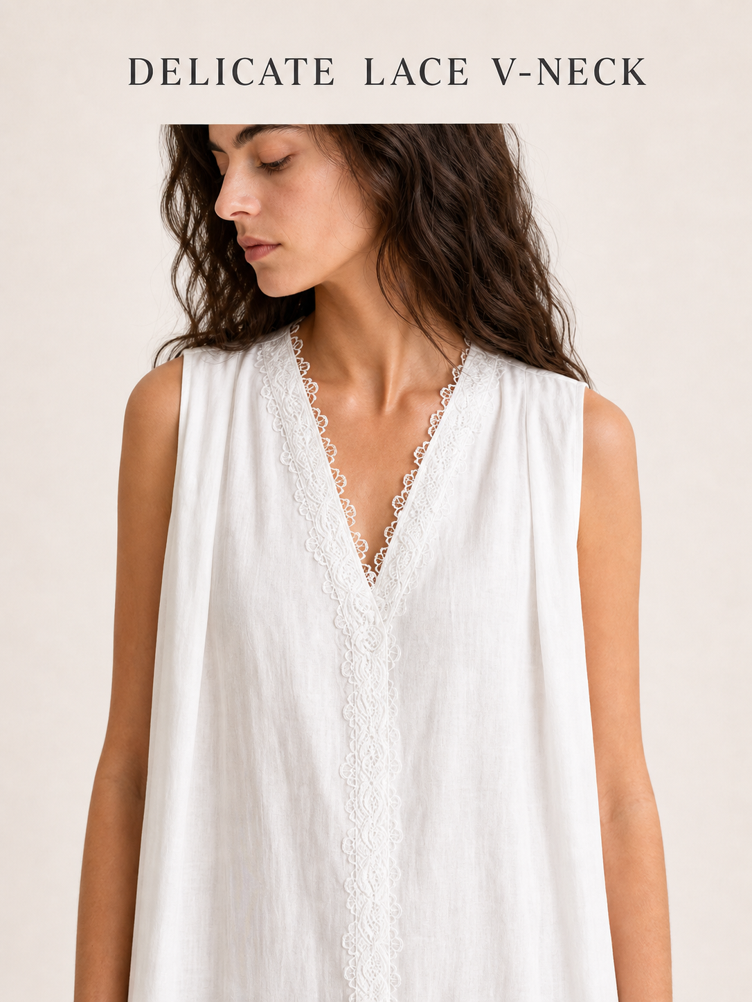 Deep V-neck and delicate lace trim detail