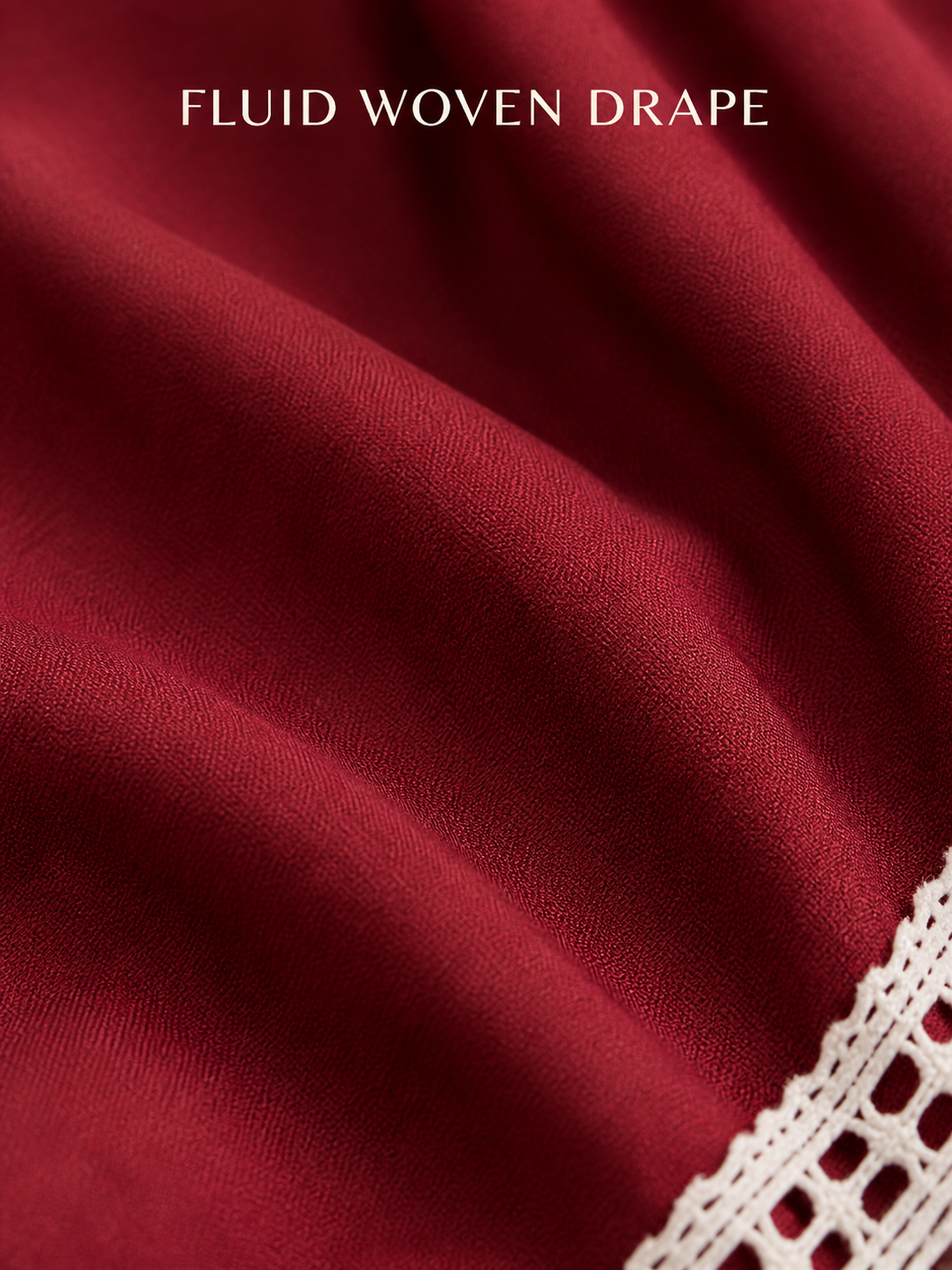 Fluid burgundy woven polyester texture close-up