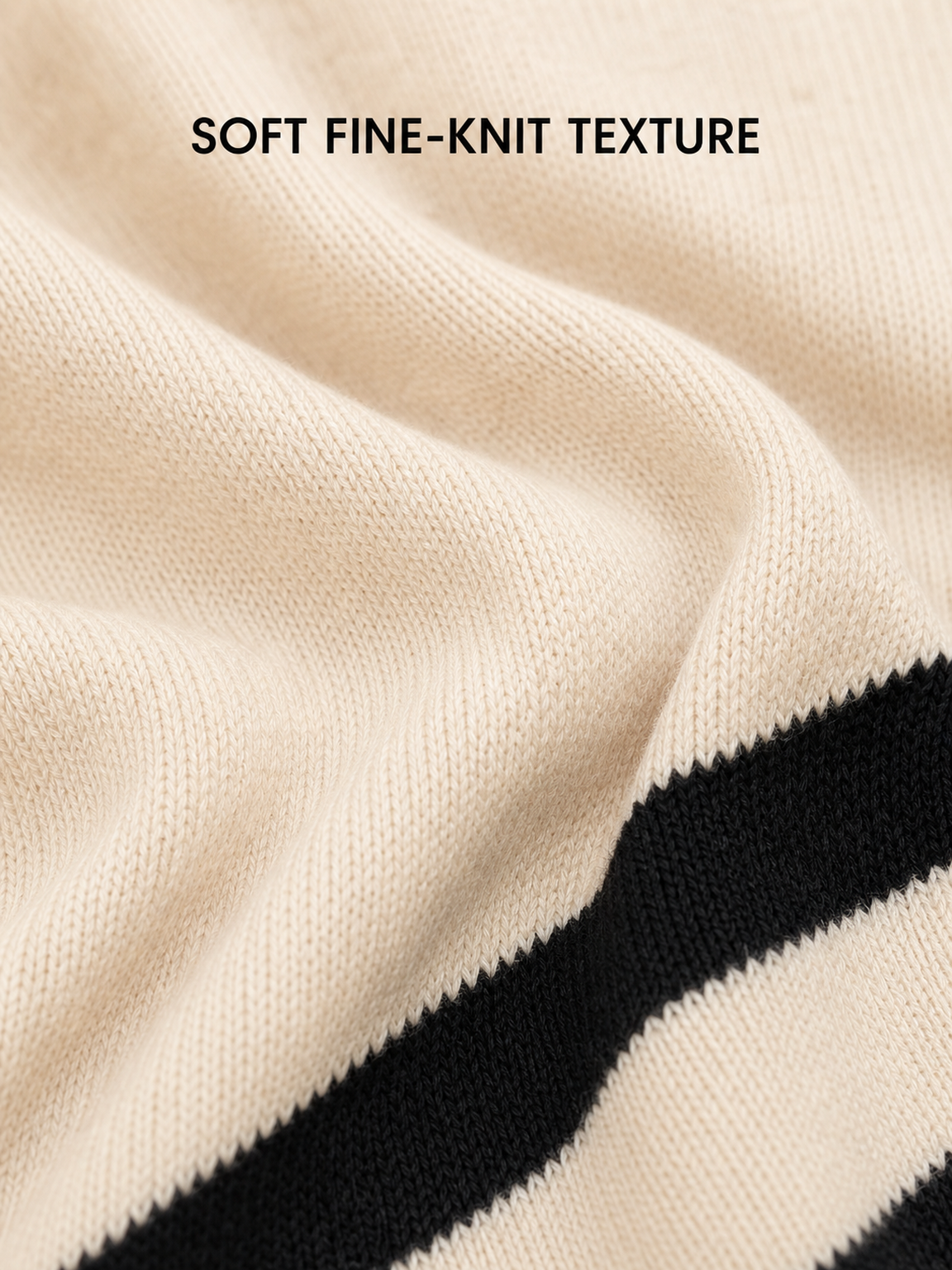 Soft fine gauge ivory knit and black contrast texture