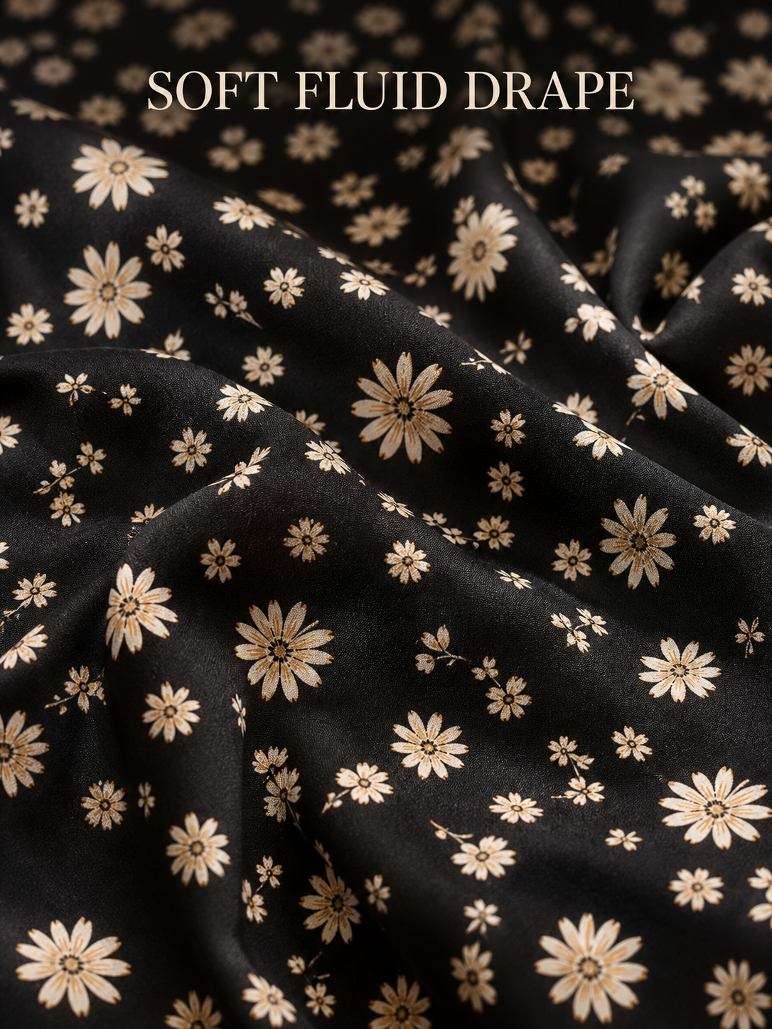 Black and cream daisy print fabric texture close-up