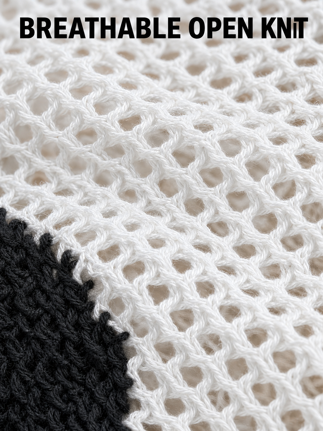 Breathable white open mesh knit texture