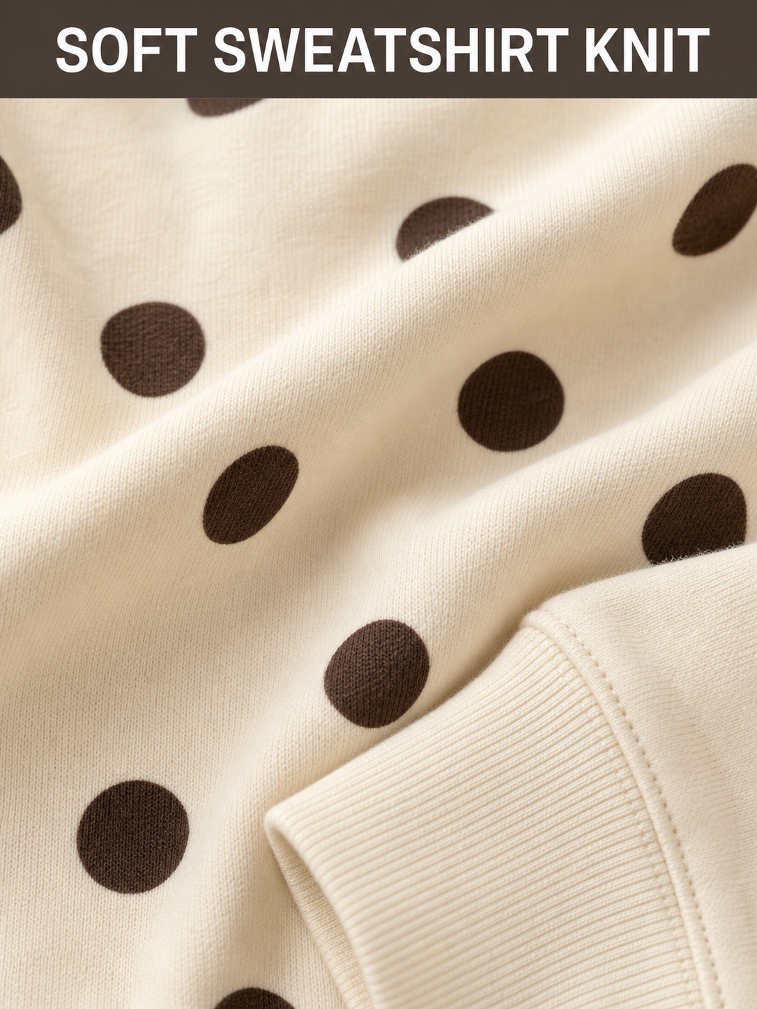 Soft sweatshirt knit polka dot fabric texture detail