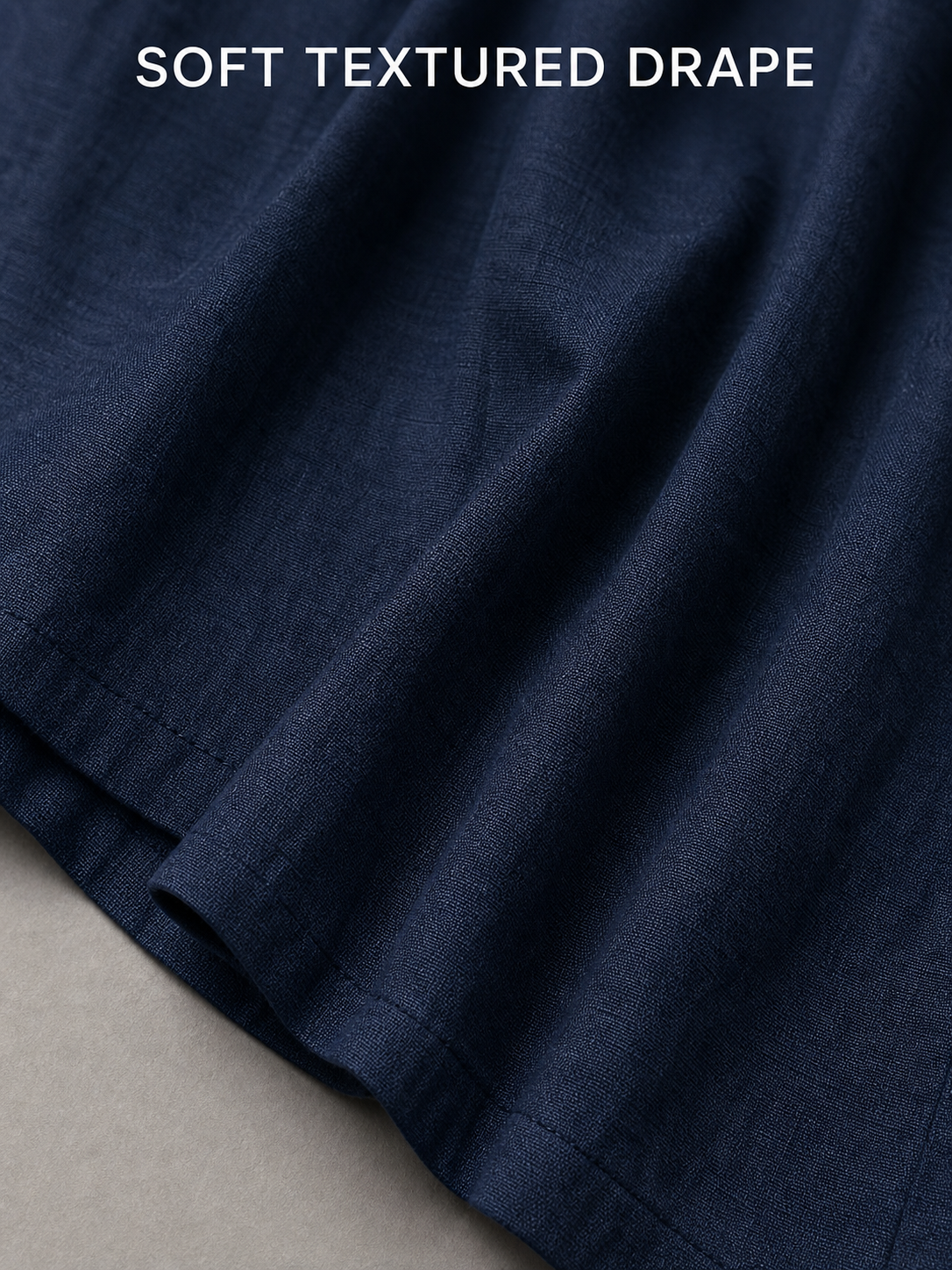 Deep navy soft textured drape fabric detail