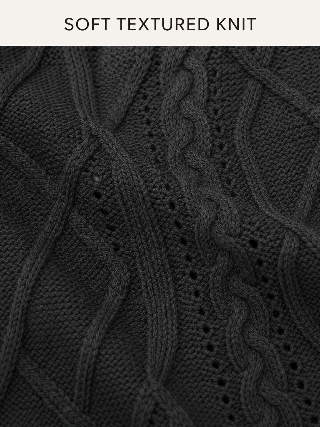 Soft cable diamond and pointelle knit texture detail