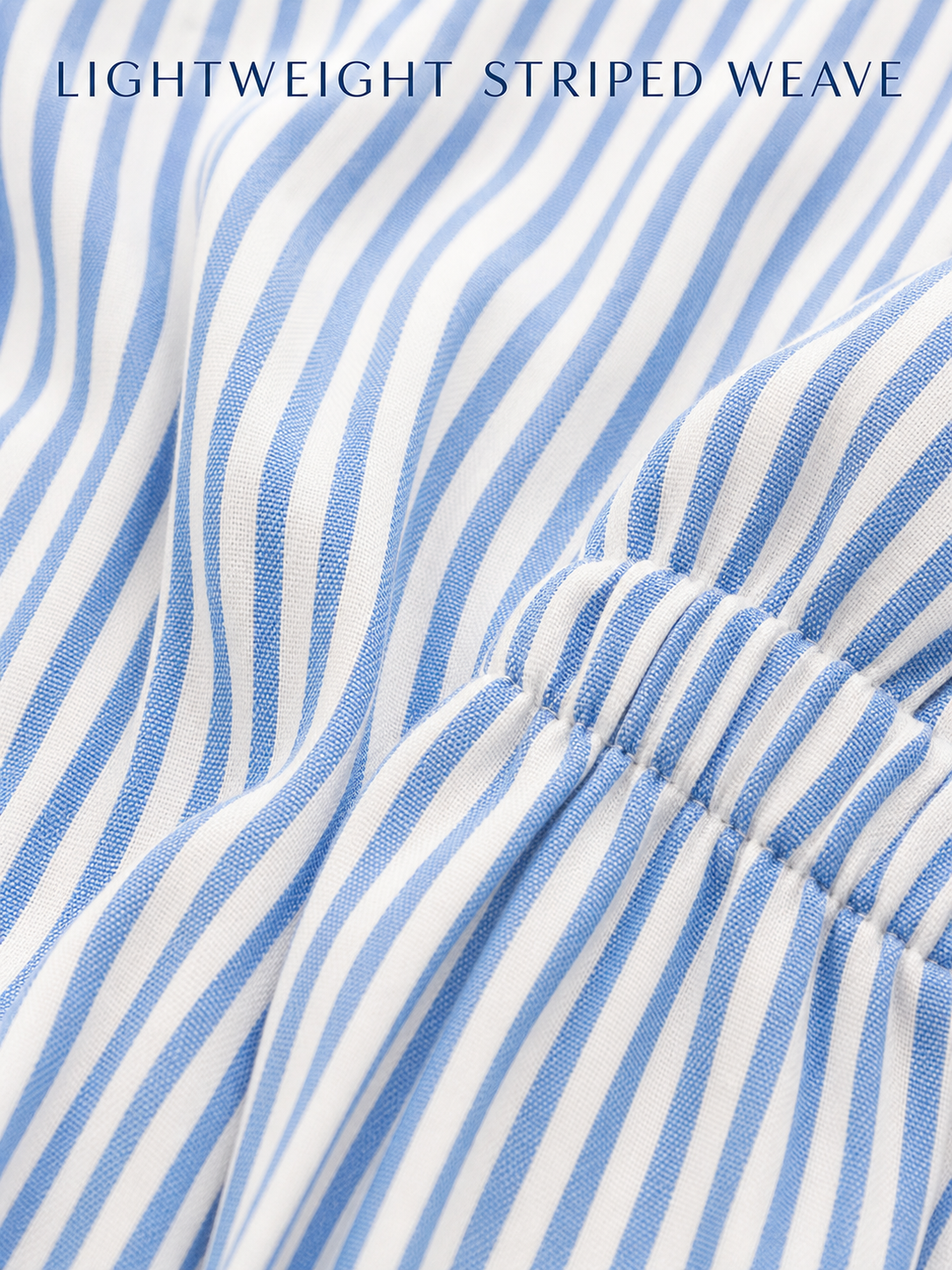 Lightweight blue and white striped woven fabric detail