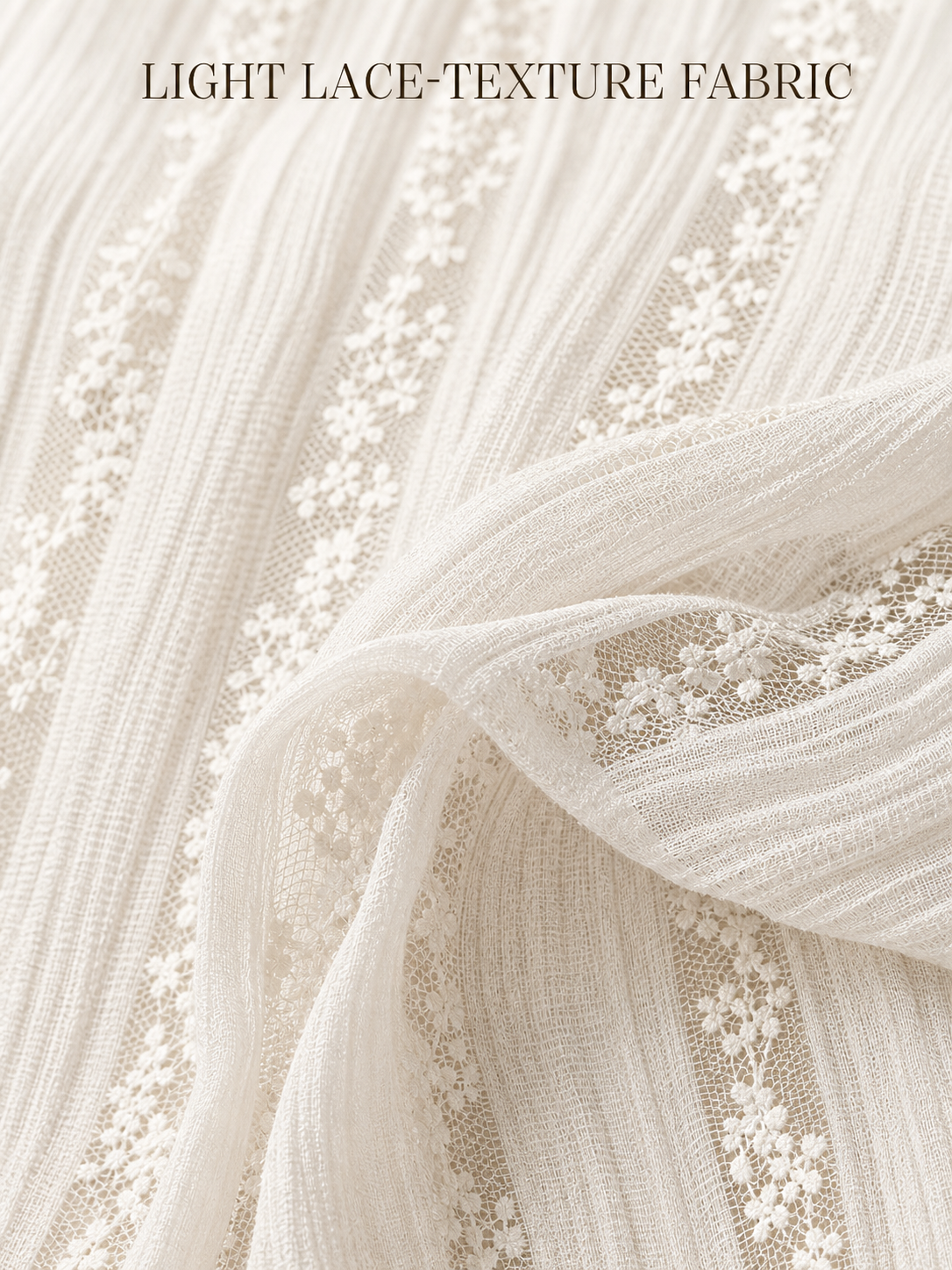 Light floral lace-texture crinkled fabric macro