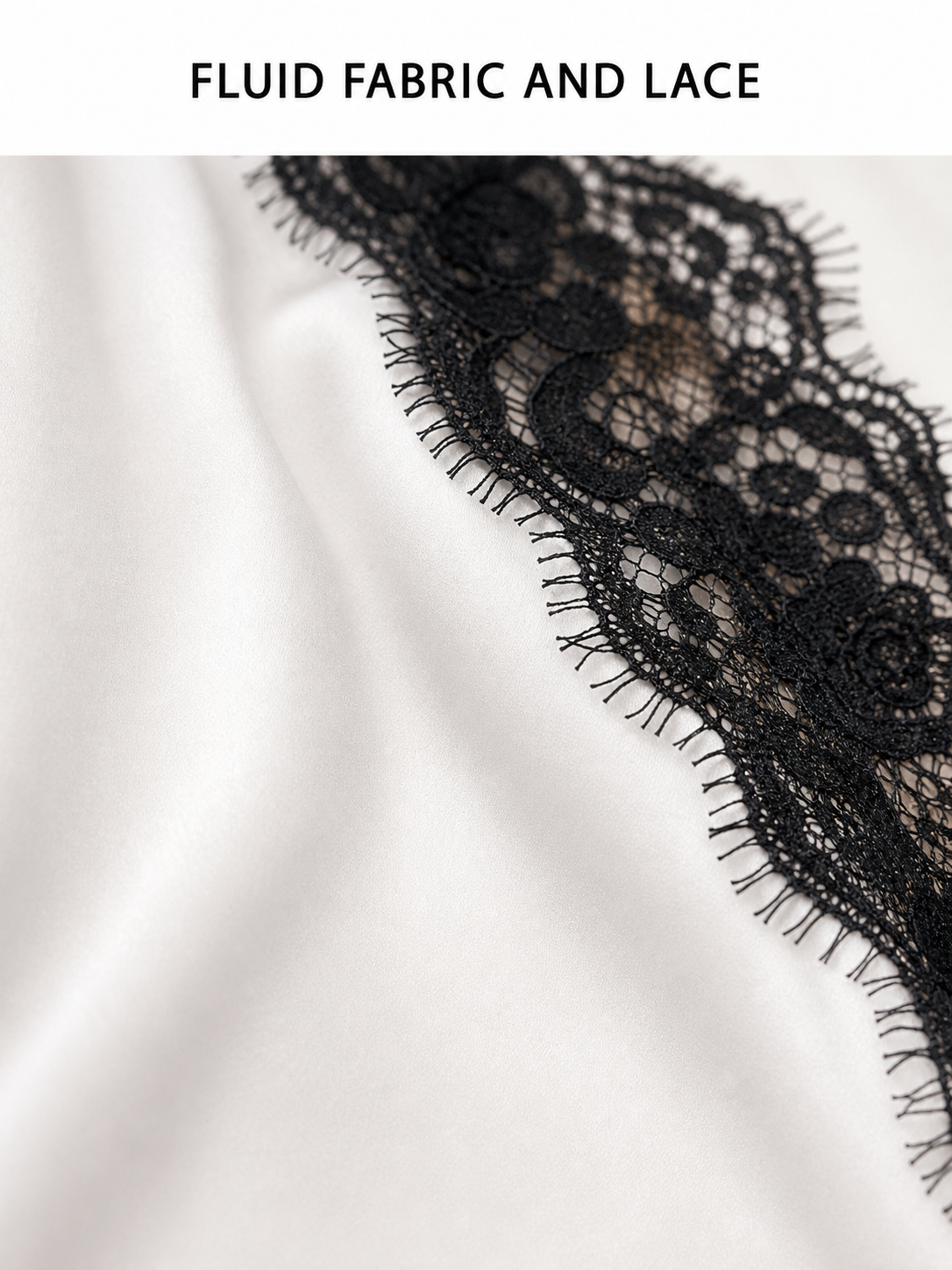 Fluid white fabric and black floral lace texture detail