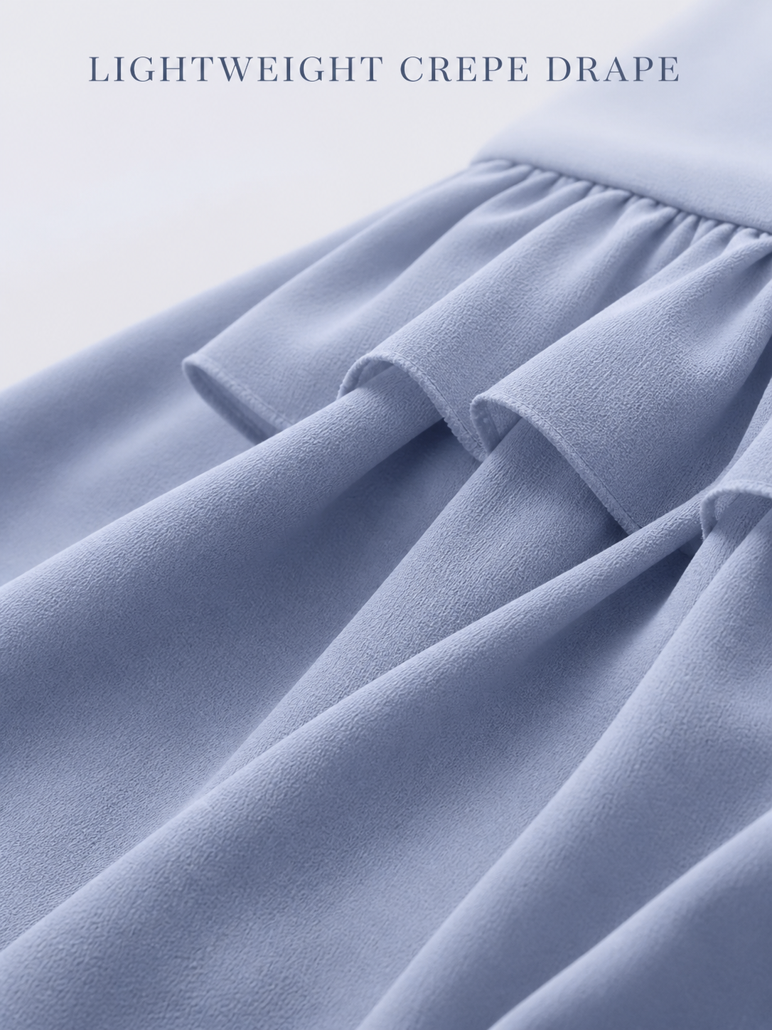 Dusty blue lightweight matte crepe drape texture