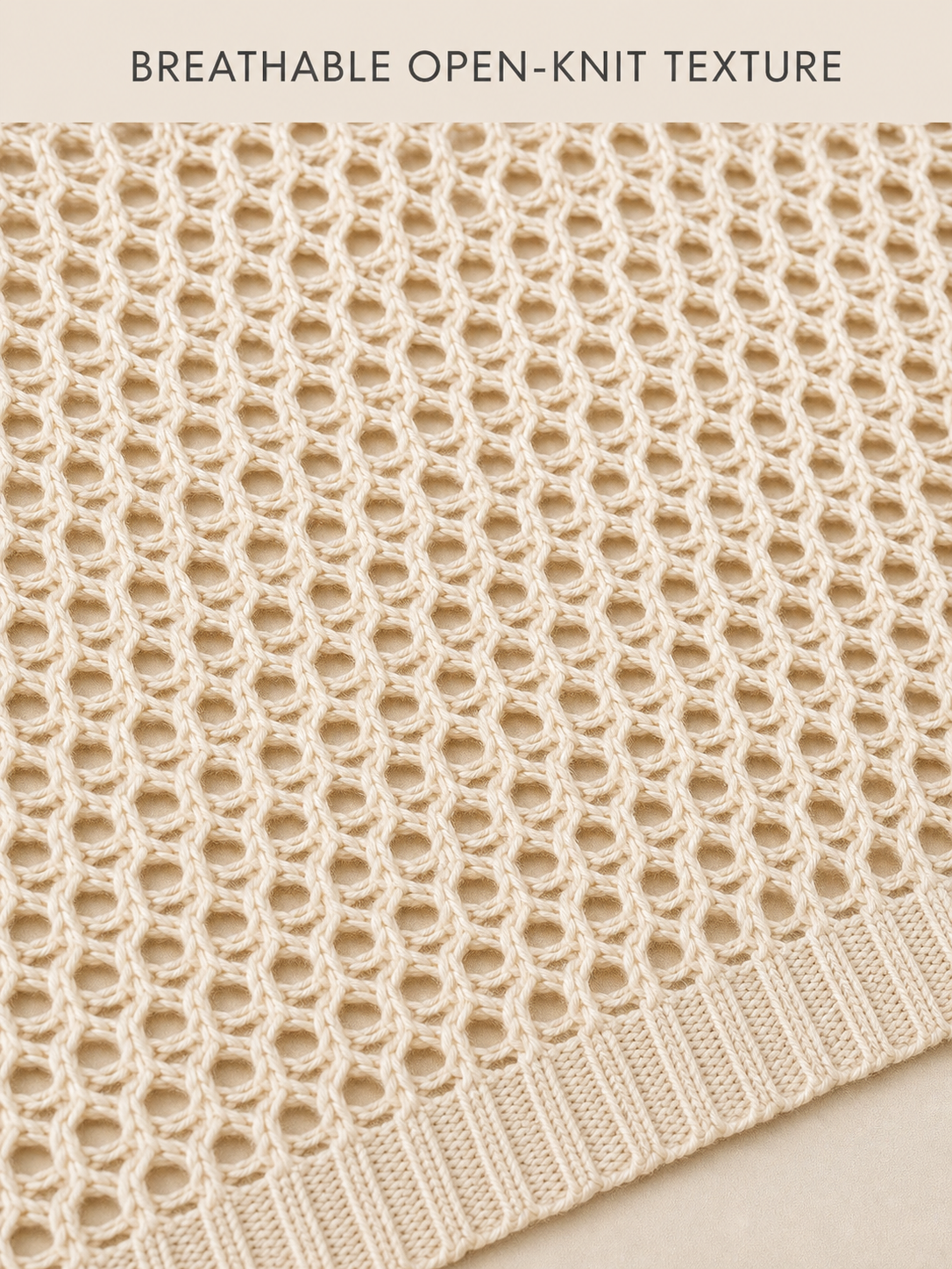 Breathable fine open-knit yarn texture close-up