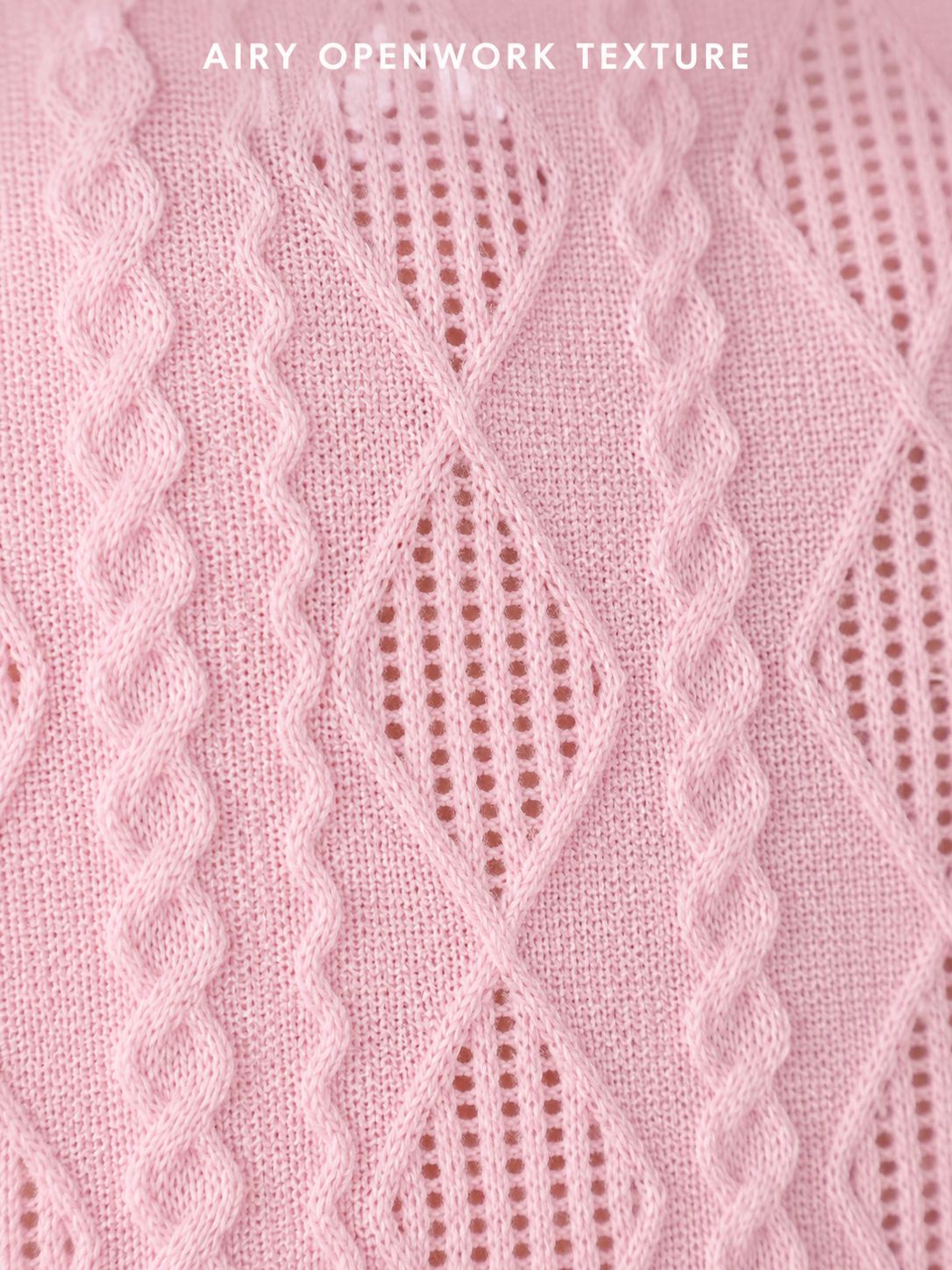 Airy diamond openwork and raised texture close-up