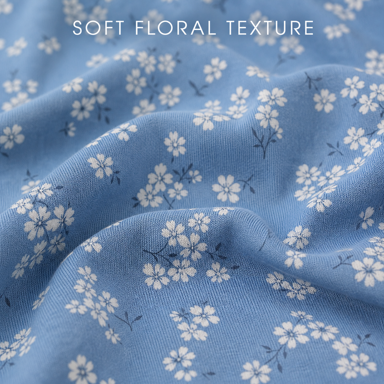 Soft small floral print fabric texture and drape