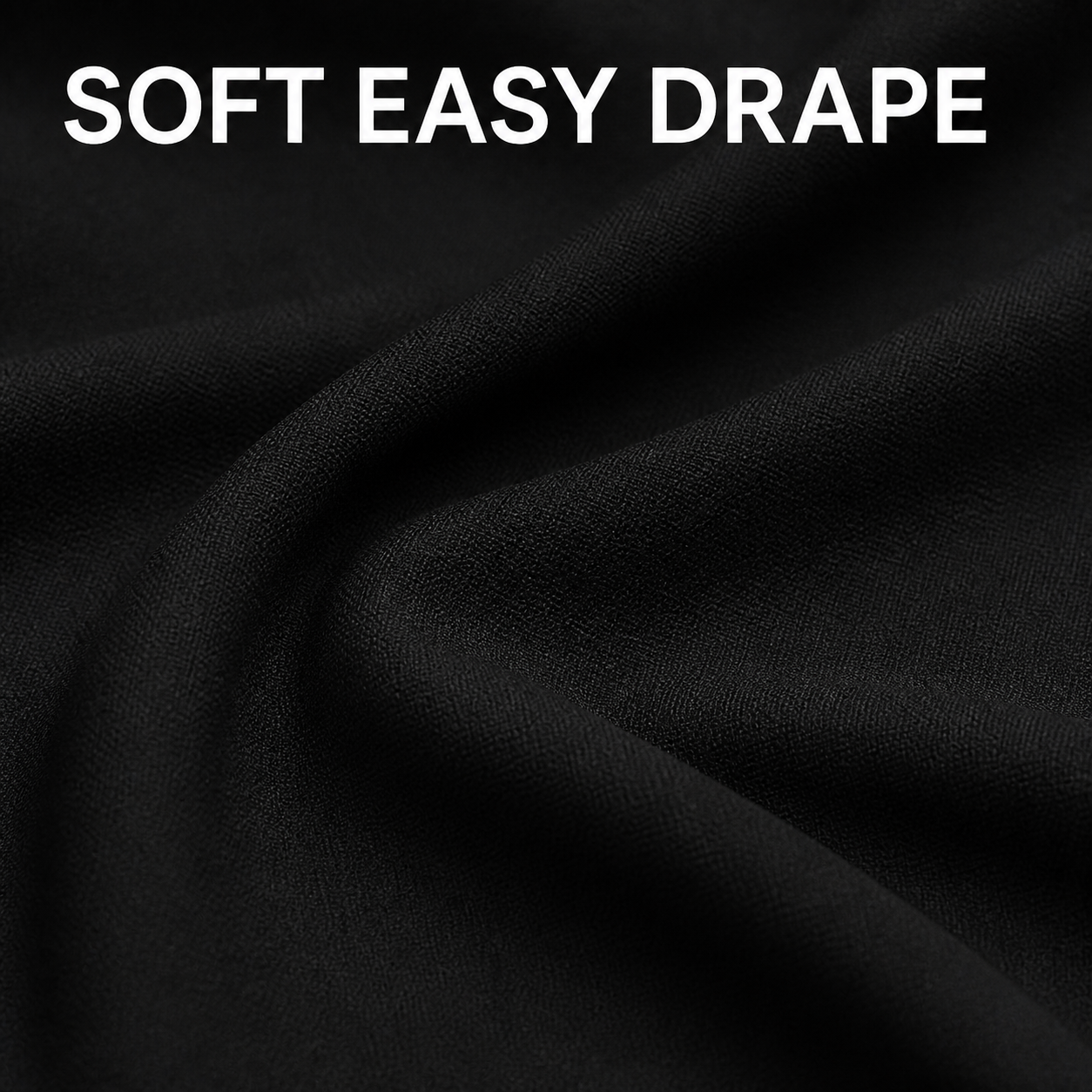 Soft draping black dress fabric detail