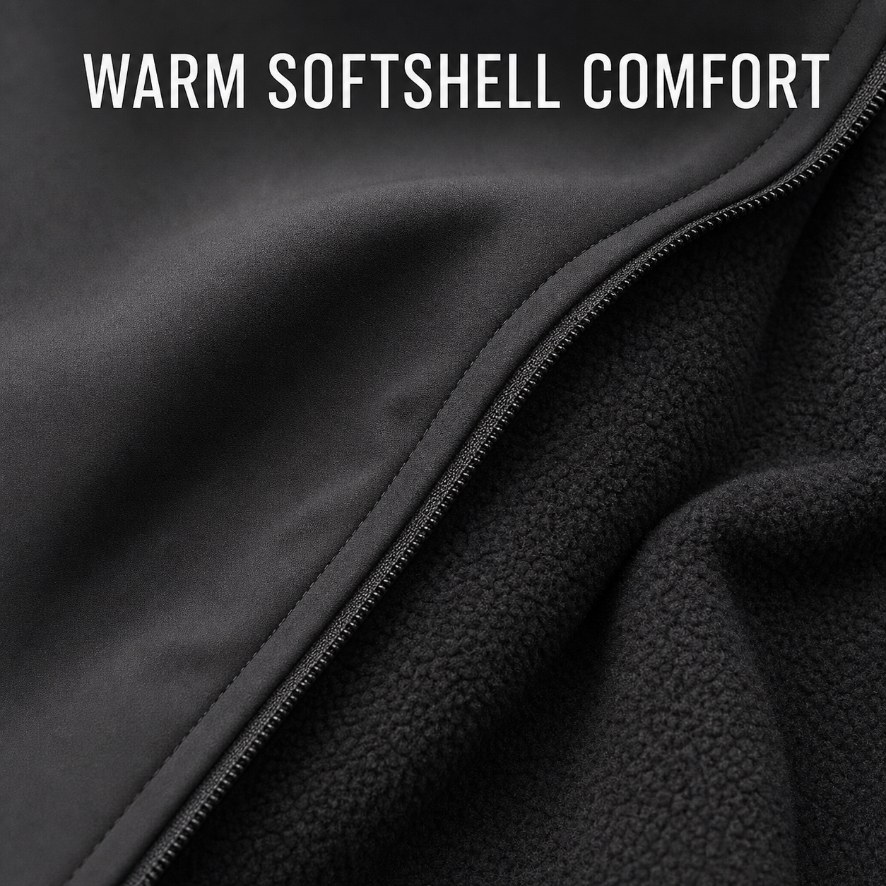 Matte softshell and warm microfleece lining detail