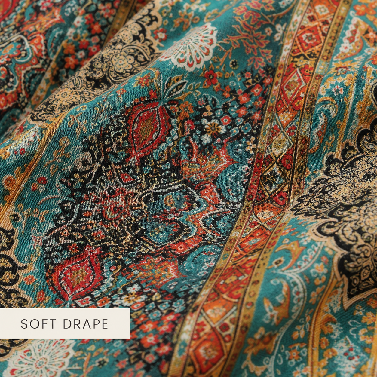 Printed dress fabric texture and soft drape