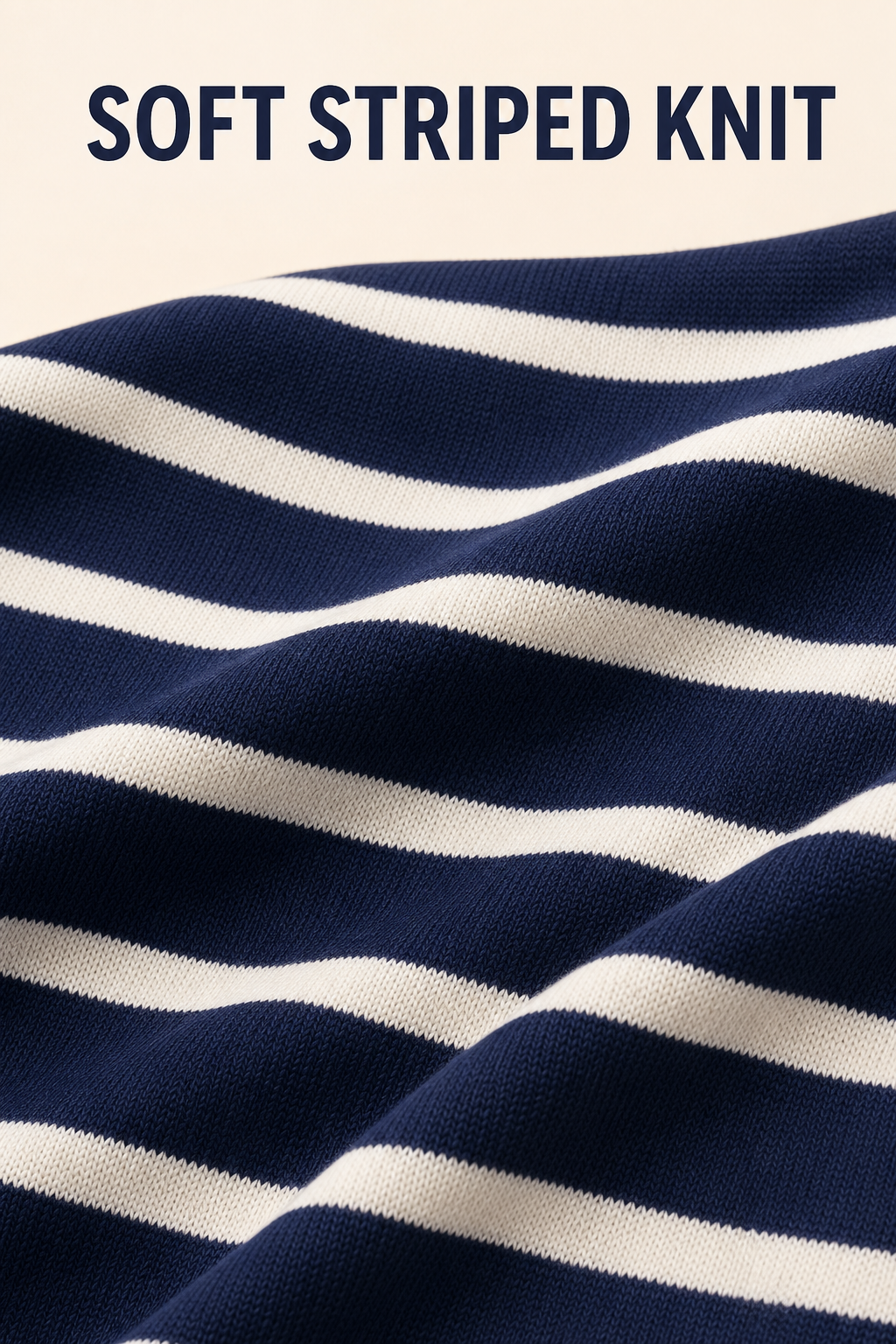 Soft navy and white striped knit texture detail
