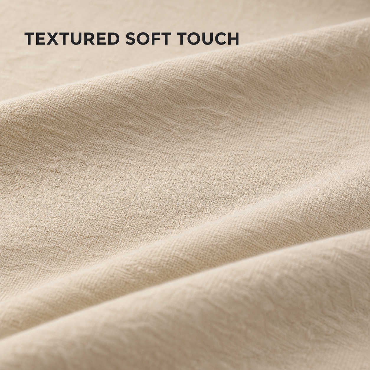Oatmeal polyester elastane textured fabric close-up
