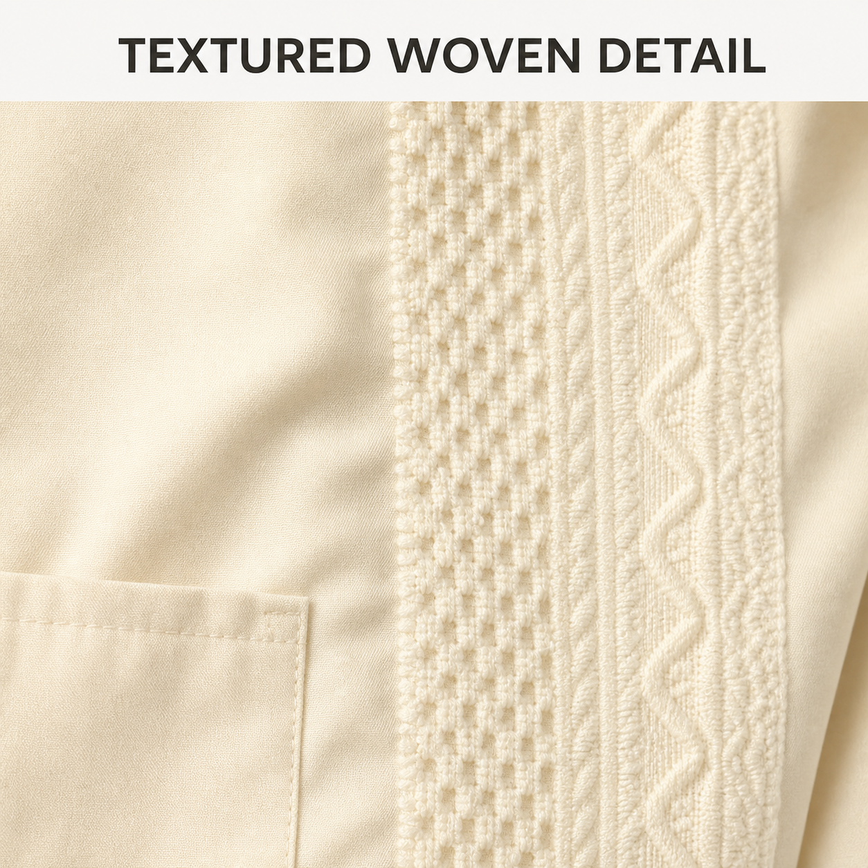 Ivory textured woven guayabera fabric detail