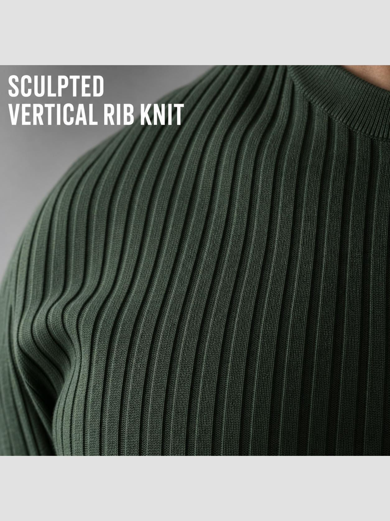Forest green vertical rib knit viscose blend fabric texture