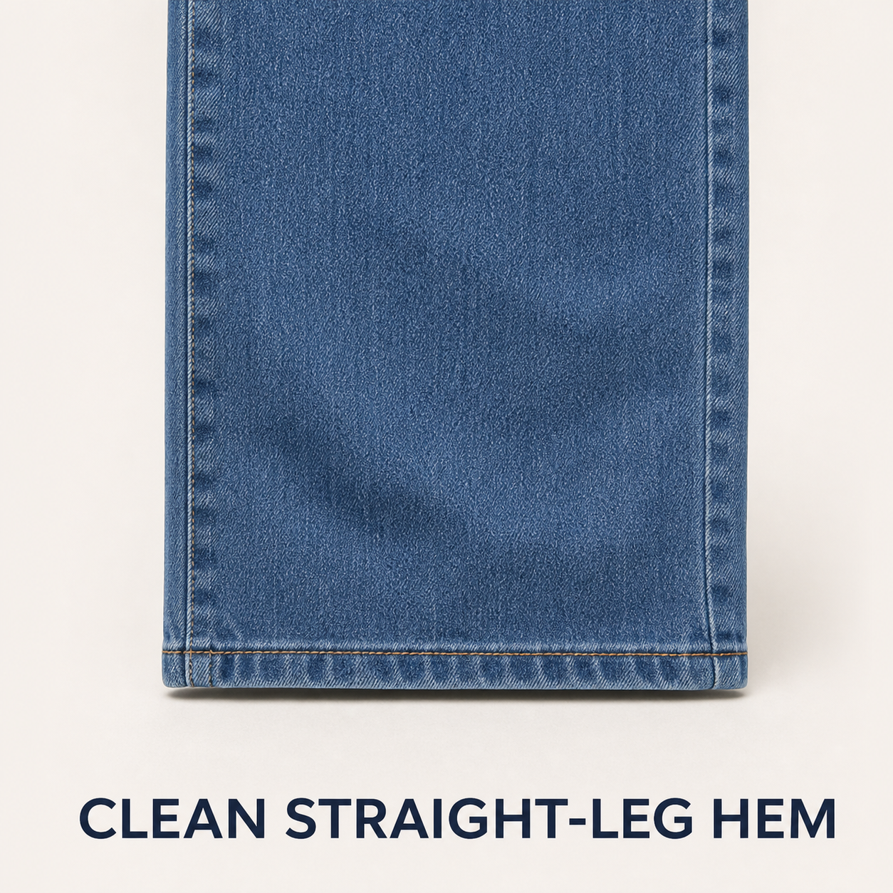 Clean straight-leg denim hem construction