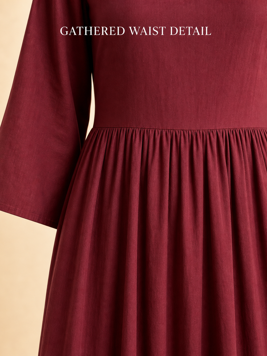 Gathered natural-waist seam craftsmanship detail