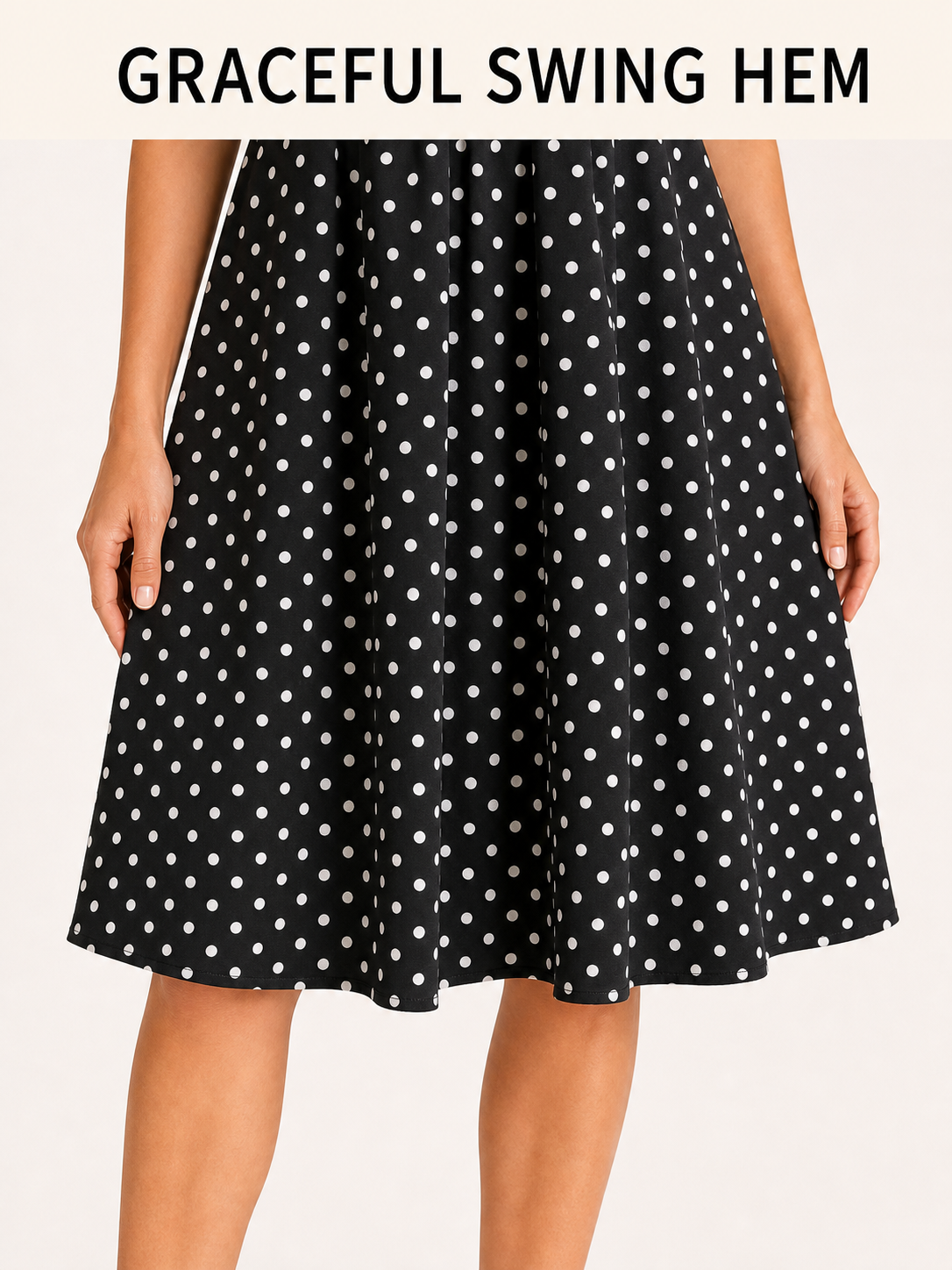 Polka dot A-line dress graceful swing hem craftsmanship