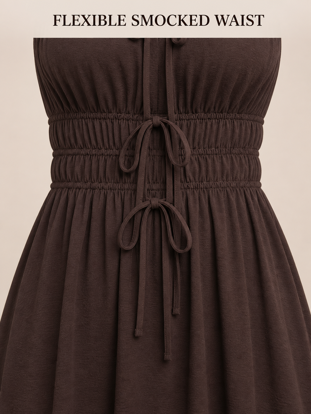 Flexible four-row smocked waist detail