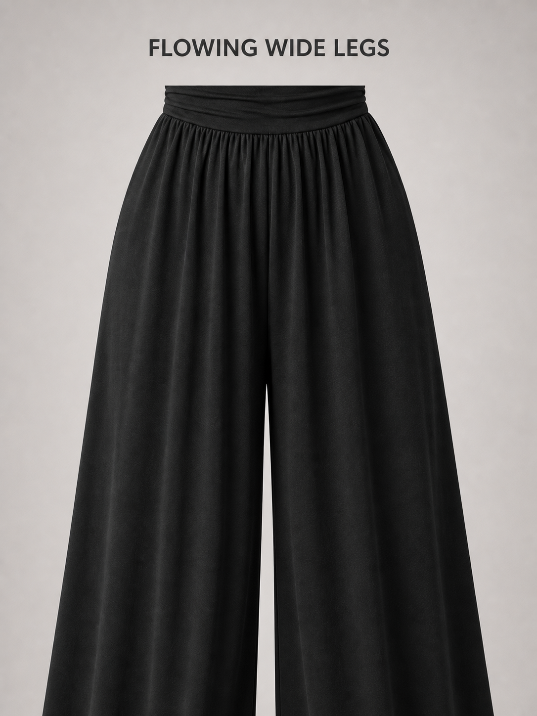 Gathered waist and flowing wide-leg construction