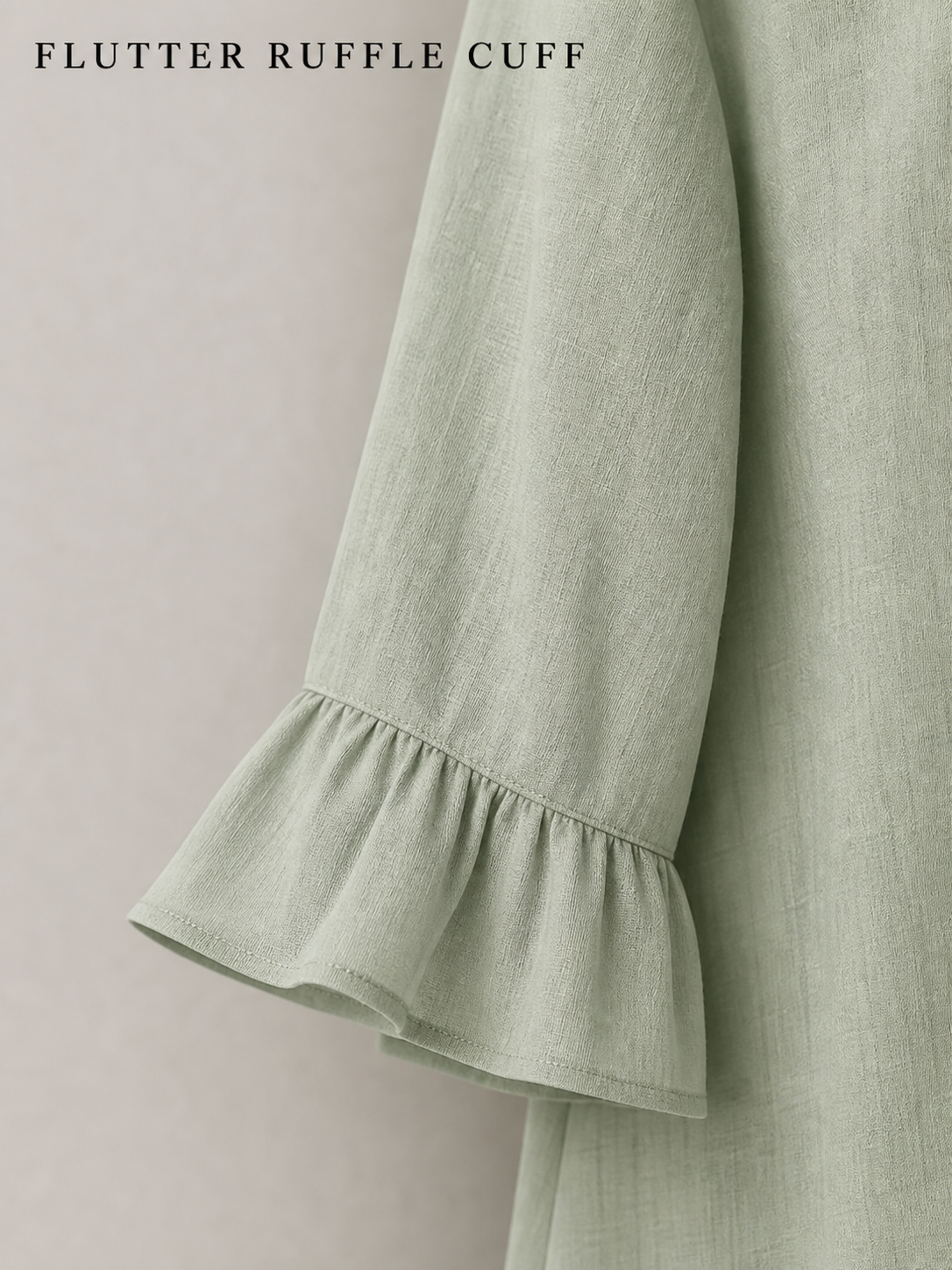 Gathered flutter ruffle cuff craftsmanship