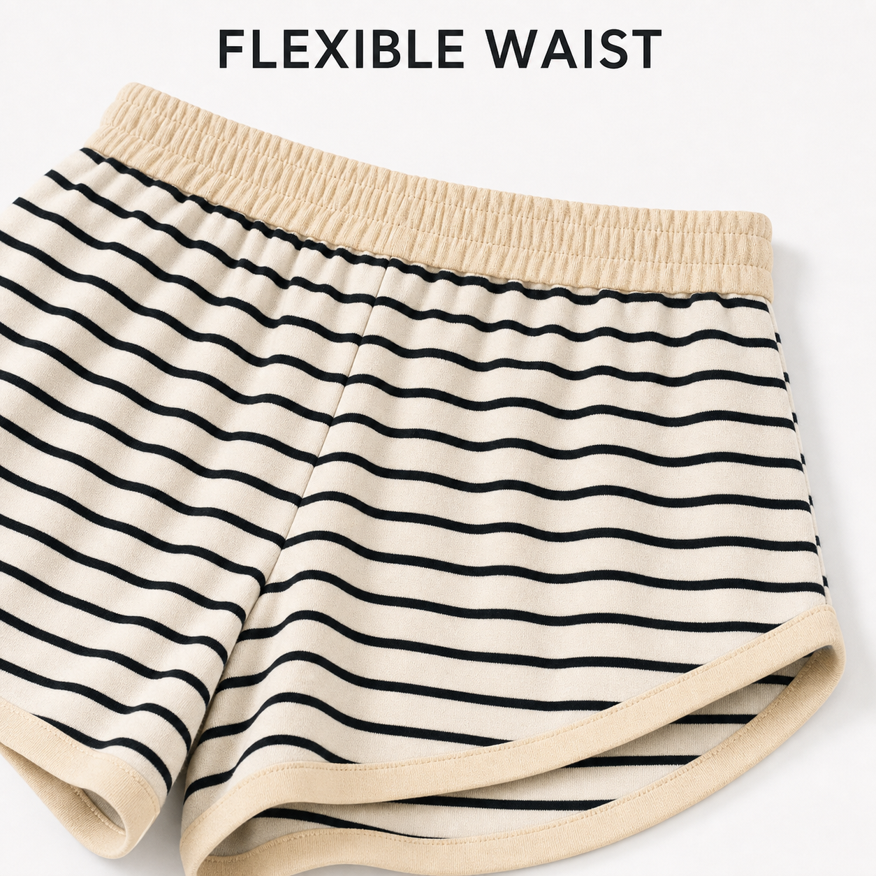 Flexible elastic waist and contrast-bound shorts hem detail