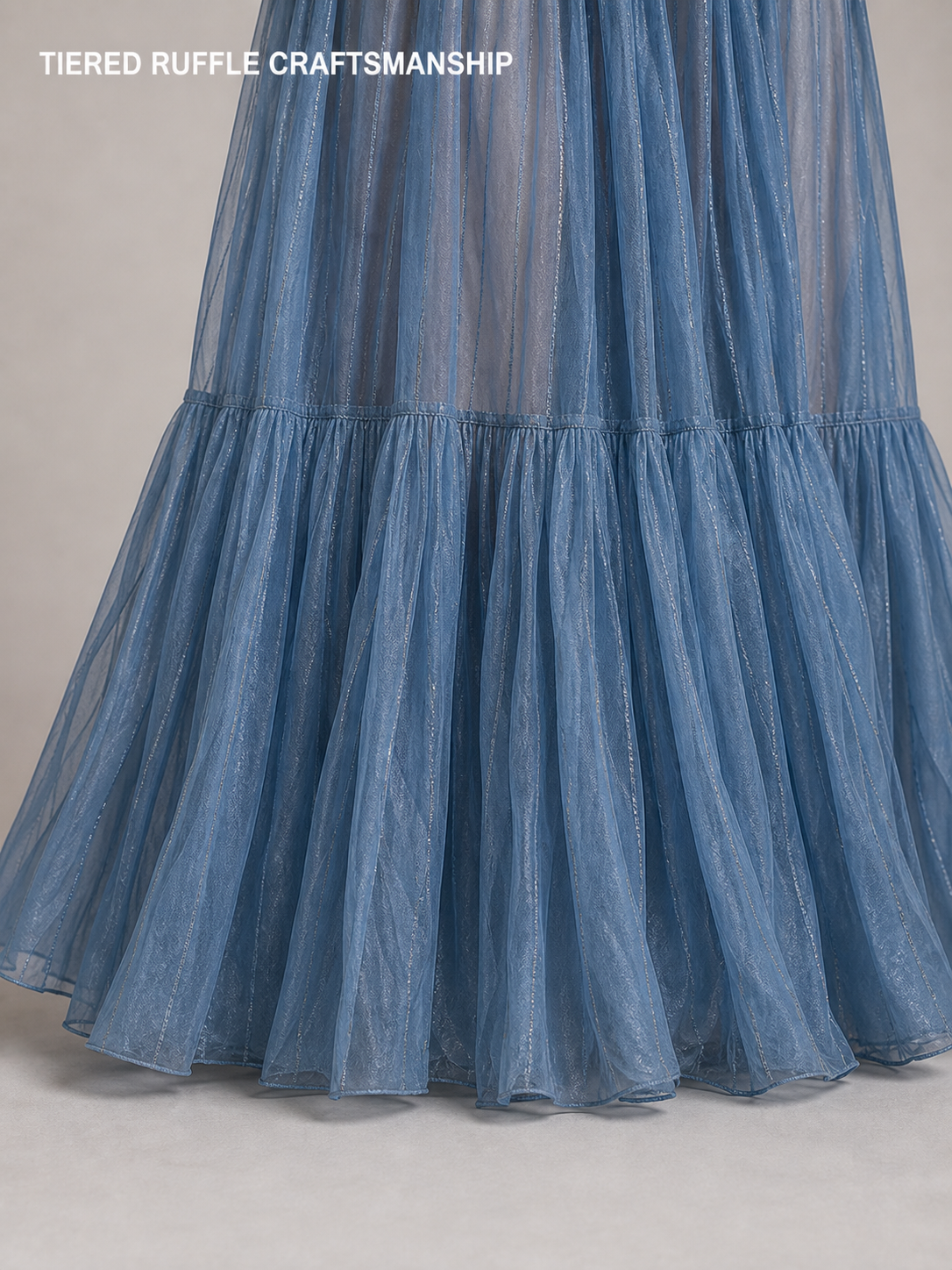 Tiered gathered ruffle maxi skirt craftsmanship detail