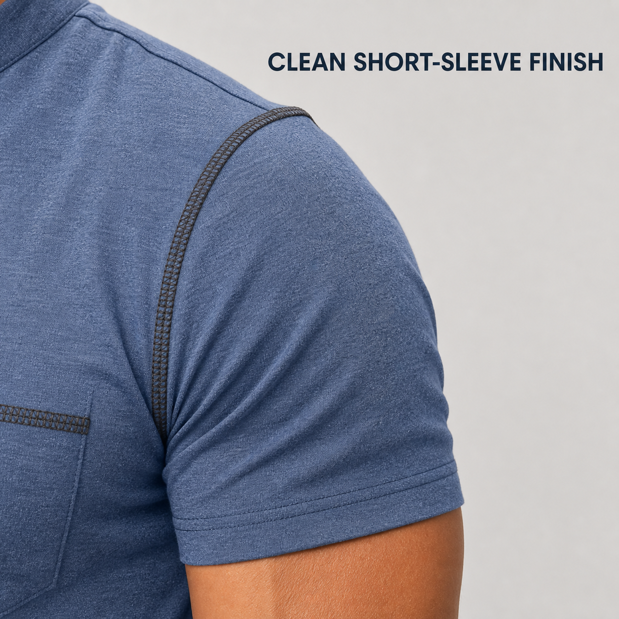Short sleeve and contrast stitching construction detail