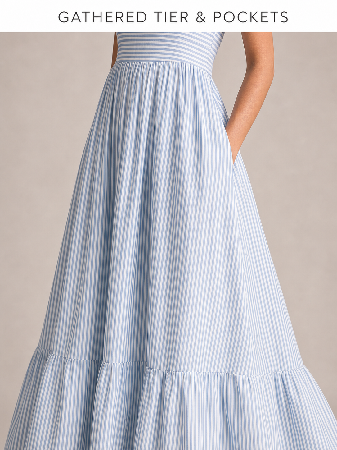 Gathered waist side pocket and lower tier detail
