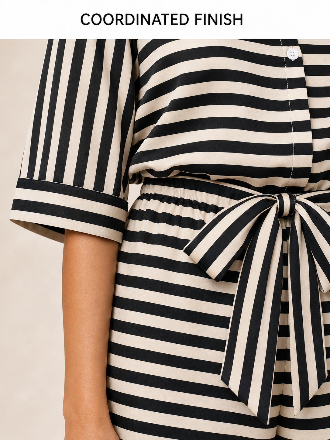Matching striped waist sash and cuff craftsmanship