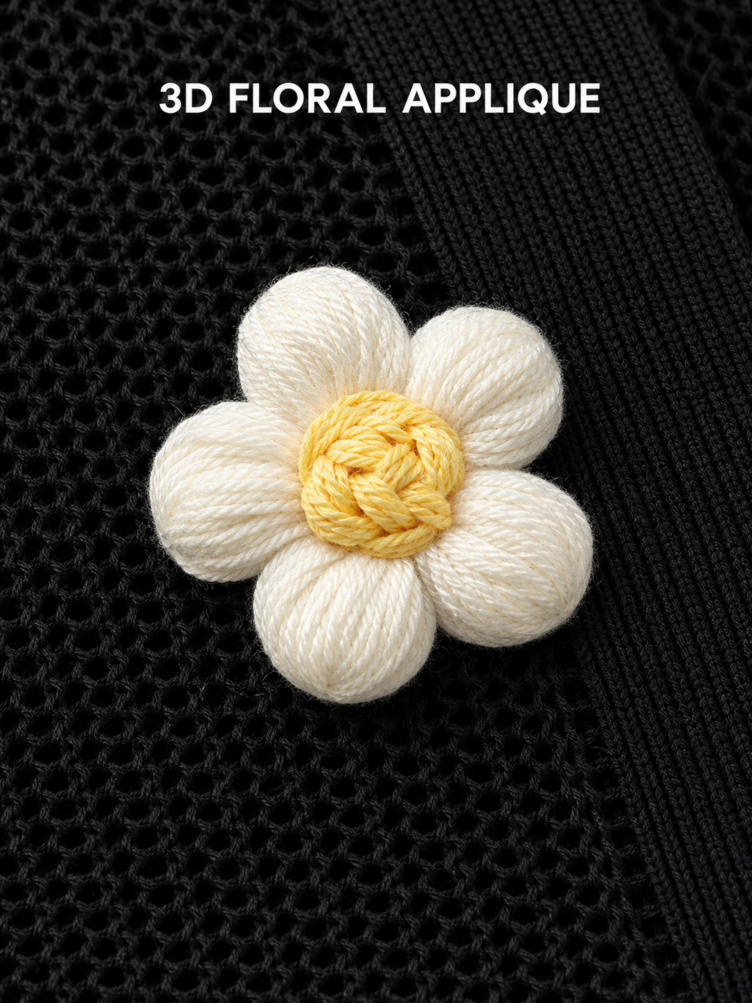 3D five-petal floral applique craftsmanship detail