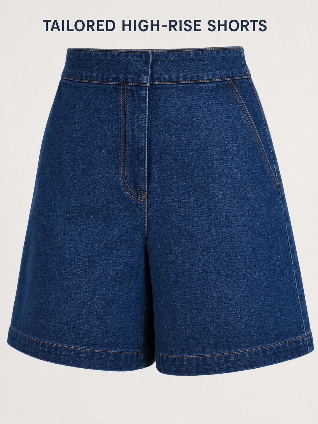 Tailored high-rise wide-leg denim shorts detail