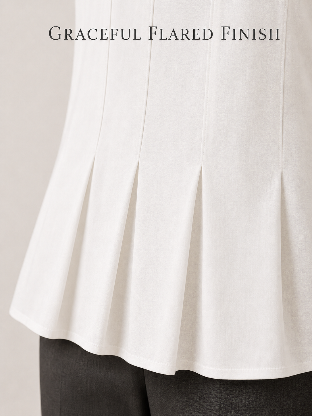 Structured lower pleats and clean flared hem finish